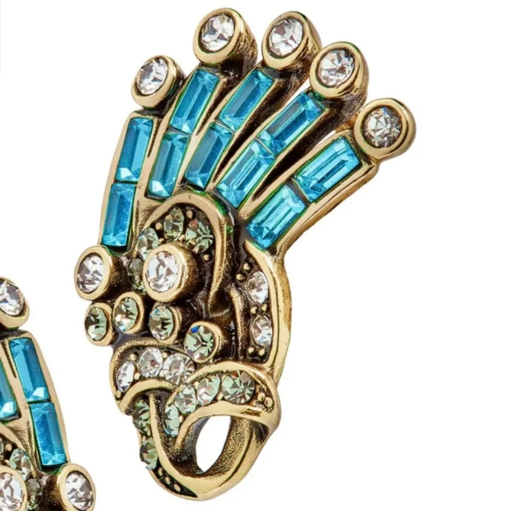 HEIDI DAUS Crystal Hue Persuasion Button Art Deco Earrings Turquoise Omega Backs